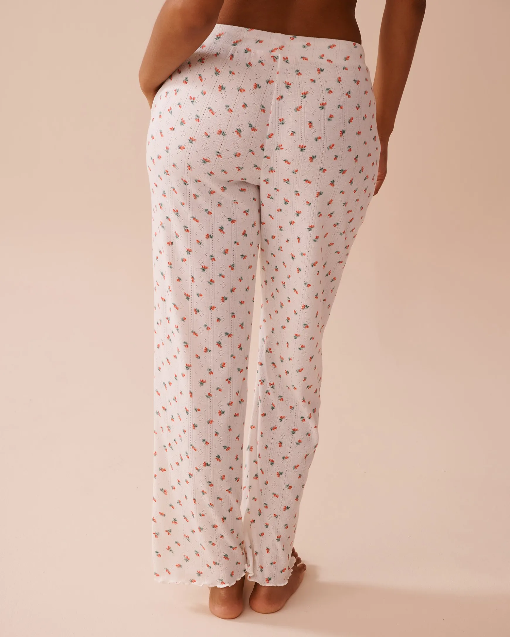 Strawberry Print Lettuce Edge Pointelle Pajama Pants
