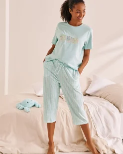 Stripe Print Cotton Pajama Capris