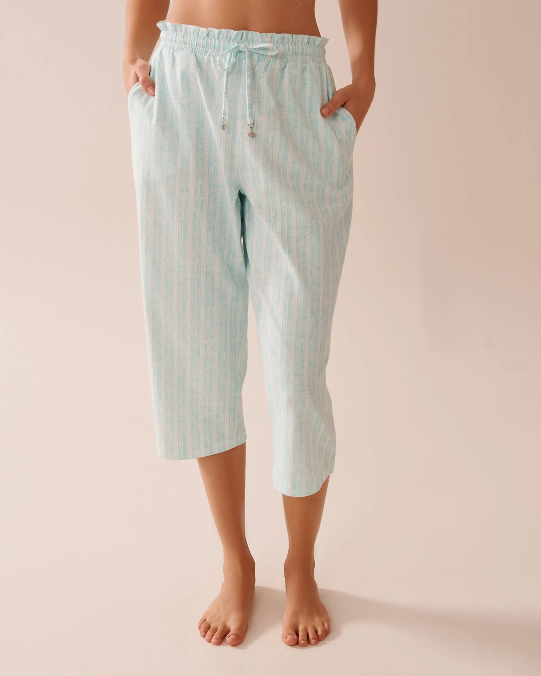 Stripe Print Cotton Pajama Capris