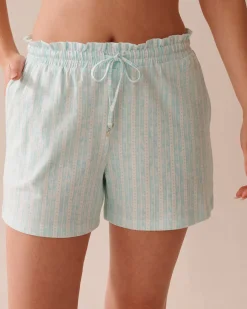 Stripe Print Cotton Pajama Shorts