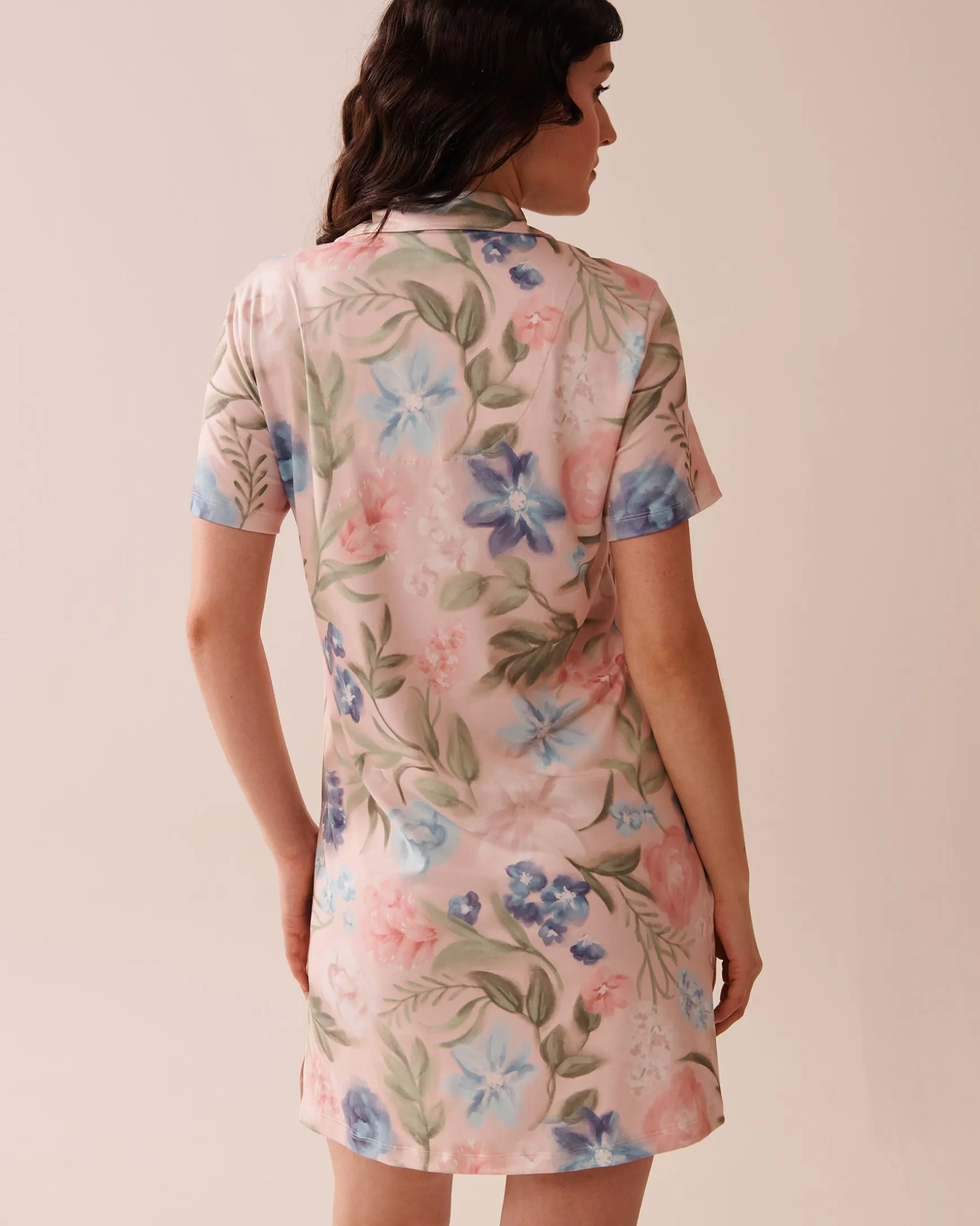 Watercolor Flower Print Super Soft Button-down Sleepshirt