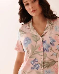 Watercolor Flower Print Super Soft Button-down Sleepshirt