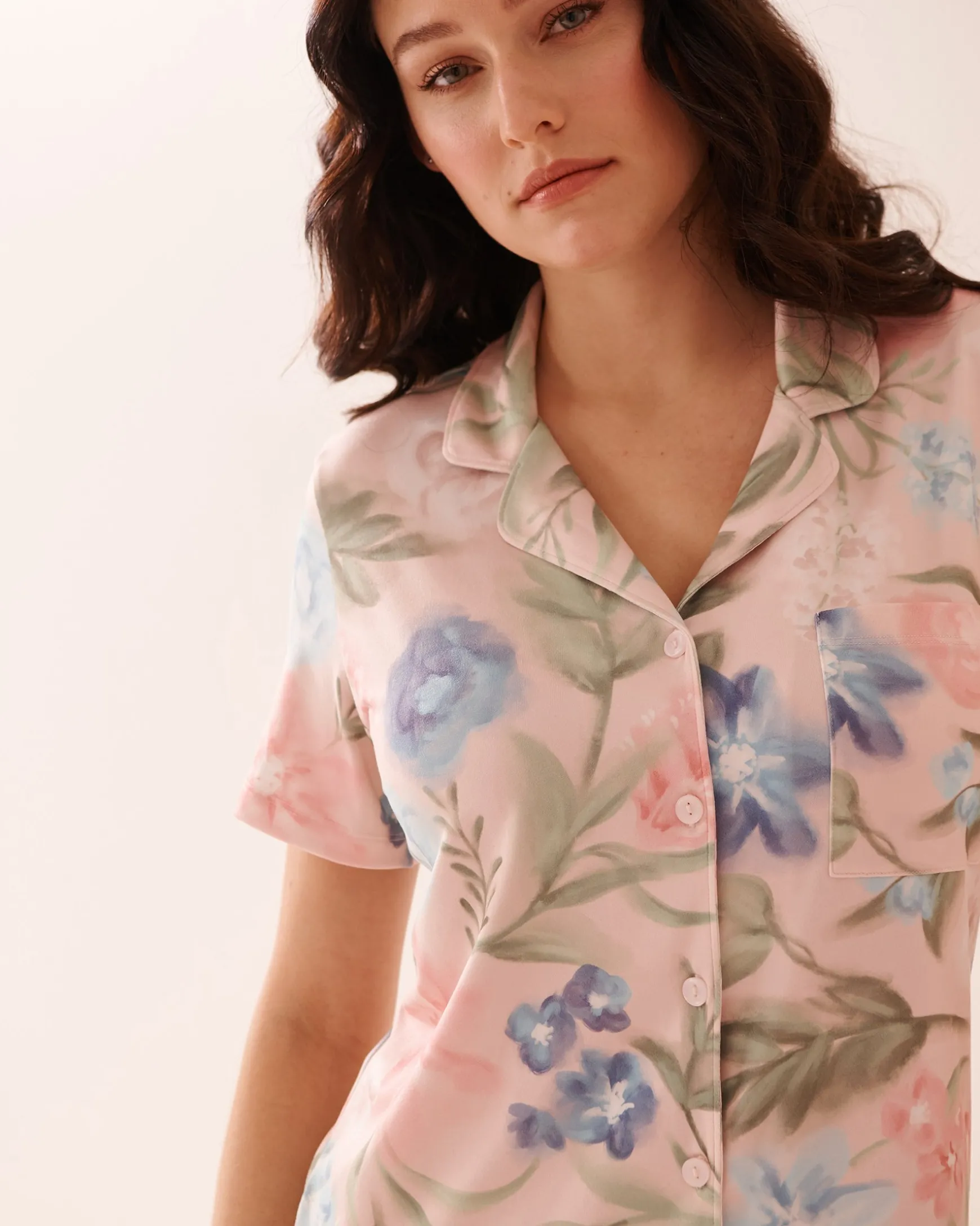 Watercolor Flower Print Super Soft Button-down Sleepshirt